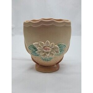 HULL  ART POTTERY WATER LILY WALNUT APRICOT VASE L6 6 1/2"  Made In USA